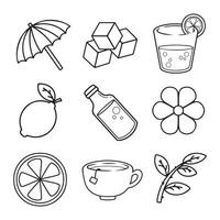 set of icons on the theme of drinks, lemonade, ice cubes, lemon, tea, lemonade, illustration vector
