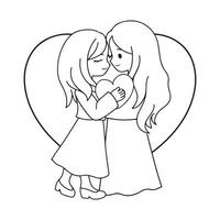 Mother and daughter hugging each other in the shape of a heart. illustration vector