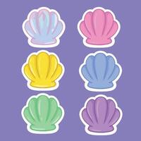 Set of colorful seashells on purple background. illustration. vector