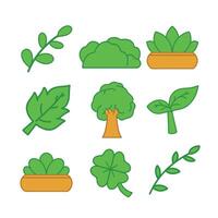 Set of icons and design elements in flat style. Collection of green plants. vector
