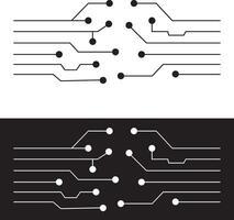 Abstract Technology Background circuit board pattern icons set isolated . Ai chip electronics and connected dots. Data tech bg black flat and line motherboard Communication concept vector