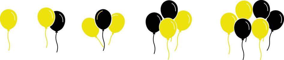 Balloons icon set isolated on . flat and line in black and yellow color balloons template for anniversary birthday party event design Celebration symbol collection. vector