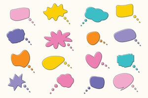 Collection colorful speech bubbles different shapes, comic book conversation dialog elements. Variety blank message balloons graphics. vector