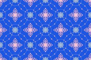Seamless pattern with cute snowflakes in circles on blue background. vector
