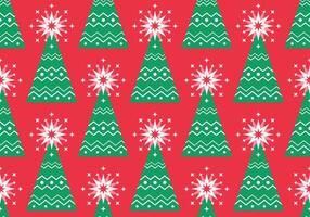 Seamless pattern with green Christmas tree on red background in flat style vector