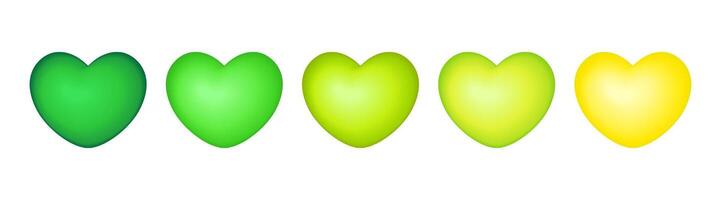 Set of green and yellow, 3D hearts isolated on white background vector