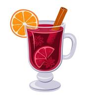 Mulled wine with orange slice, cinnamon stick and badian. vector