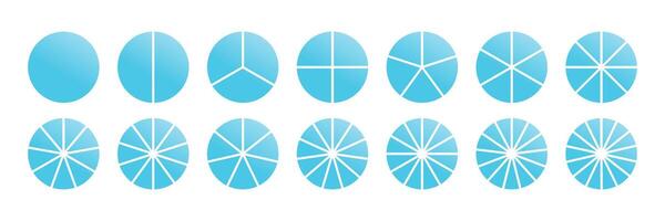 Segmented circles set. Infographic chart pie from 1 to 14. Fraction mathematics icon vector