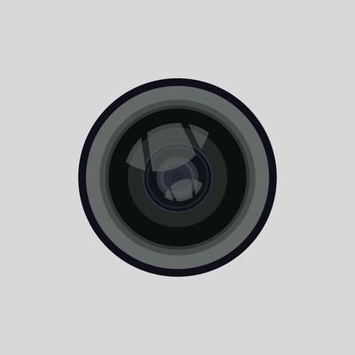 A camera lens on a gray background