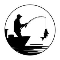 Silhouette graphic of a fisherman on a boat vector