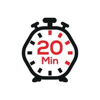20 minutes stopwatch countdown with black and red color vector