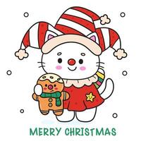 Christmas cat with gingerbread cookie vector