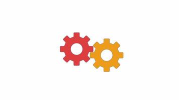 Connected cogwheels rotating 2D objects animation. Machine moving details cartoon 4K , alpha channel. Mechanical transmission work maintaining animated flat items on white background video