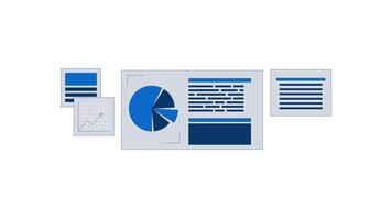 Business data presentation slides 2D objects animation. Information analytics process cartoon 4K , alpha channel. Commercial infographics and text blocks animated flat items on white background video