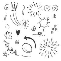 Hand drawn marker simple elements set. Grunge doodle underlines, icons, emphasis, speech bubbles, arrows and shapes vector