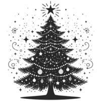 Classic Christmas Tree Illustration in Black and White with Ornaments and Star vector