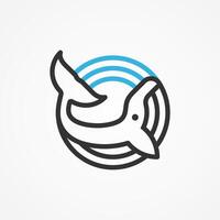 Whale Logo Design, minimal whale logo with circle line art style, flat design logo template element, illustration vector