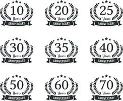 Anniversary emblem design with ribbon and laurel wreath vector