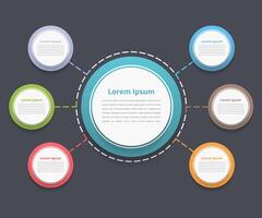 Circle diagram with six elements, steps or options, flowchart or workflow diagram template vector