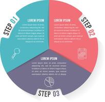 Circle infographic template with three elements, steps or options, workflow or process diagram vector