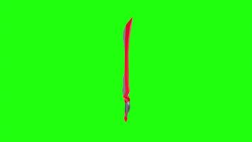Animated sword demonstration with green background in 3D graphics video