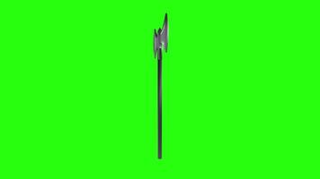 A mysterious metallic axe with a green background showcases its design video