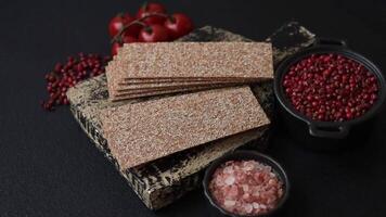 Rectangular whole grain crisp bread with cream cheese for a hearty, nutritious breakfast video