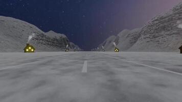 animated view of highway with snow falling on christmas eve video