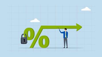 Fixed interest rate, 4k animation of businessman property proprietor with constant percentage symbol. video