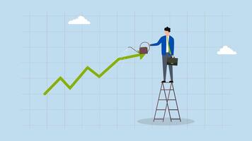 Growing investment from loss, 4k animation of businessman investor nurturing decline graph and chart to enhance its growth. video