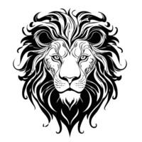 striking line art illustration of lion face, showcasing intricate details and bold black outlines. This design captures majestic essence of lion with fierce expression vector