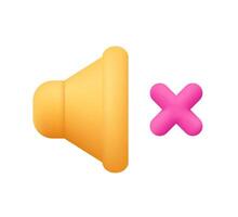 Sound speaker with cross cancel, delete symbol. Mute, no sound, silent concept. Volume sound control, loudspeaker. 3d icon. Cartoon minimal style. vector