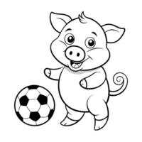 Outline Drawing of a Cartoon Pig Playing with a Yo Yo vector