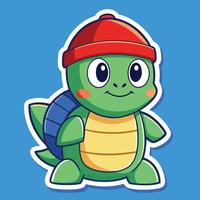 Adorable Sticker of a Turtle Adorned with a Festive Red Hat vector