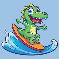 Adorable Crocodile Surfs the Waves with Glee in Cartoon Style vector