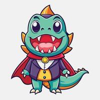 Adorable Dinosaur Dracula Vampire Character in Cartoon Style vector