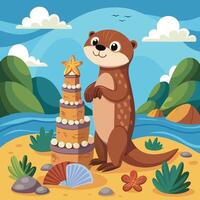 Otter s Delight Building Castles with Imagination vector