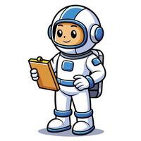 Adorable Astronaut with Clipboard Reporting from Space Mission vector