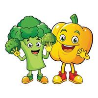 Broccoli and Bell Pepper Pals Giving a High Five in a Car vector