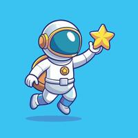 Adorable Cartoon Icon Depicting a Space-Bound Astronaut Capturing a Twinkling Star vector