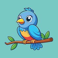Adorable Cartoon Illustration of a Cute Bird Perched on a Branch vector