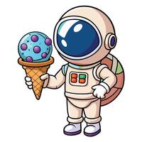 Adorable Astronaut Enjoying a Planetary Ice-Cream Cone vector