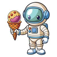 Adorable Astronaut Delighting in a Planet Ice Cream Cone in Space vector