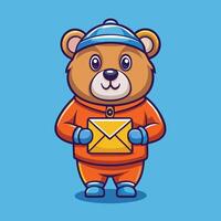 Adorable Cartoon Image of a Bear Hugging an Envelope vector