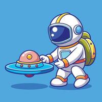 Adorable Baby Astronaut Enjoying a Playful Adventure with a UFO Toy vector