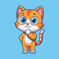 Adorable Cartoon Cat Contemplating with a Curious Expression vector