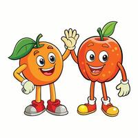 Cute Apple and Orange Buddies Giving a High Five with Smiling Faces vector