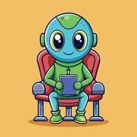 Adorable Cartoon Icon of an Alien Sitting Comically on a Chair vector