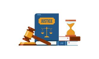 Law and Justice Concept with Scales Judge, Gavel Book, and Hammer Illustration vector