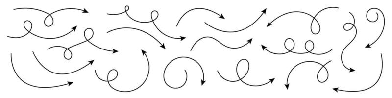 Collection of curved arrows. Set simple curved hand drawn arrows. vector